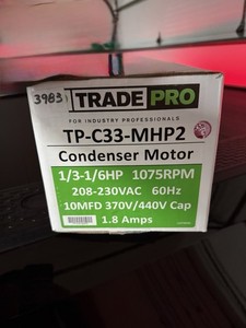 Condenser Fan Motor 1/3 HP 208-230V 1075 RPM