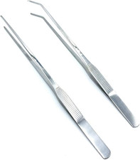 2PCS Aquarium Tweezers Stainless Steel Straight and Curved Tweezers Set Long Han