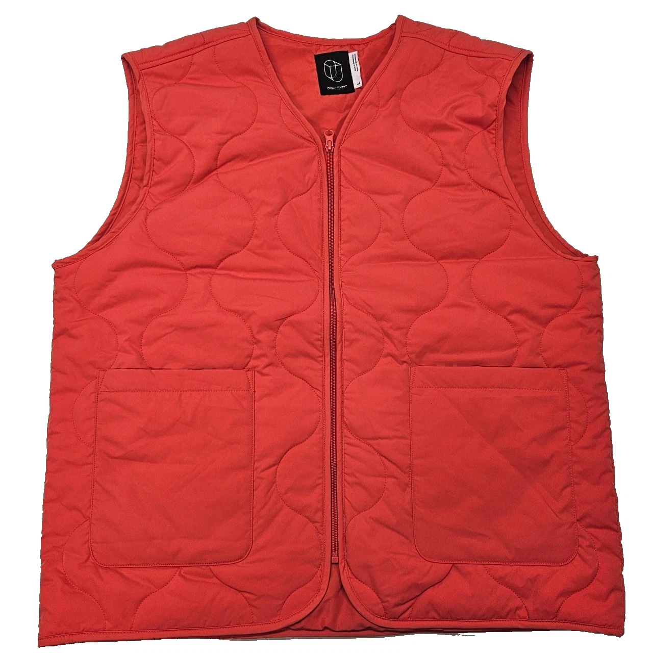 Original Use Men Quilted Hunting Vest Size L Full Zip-Up Padded Orange