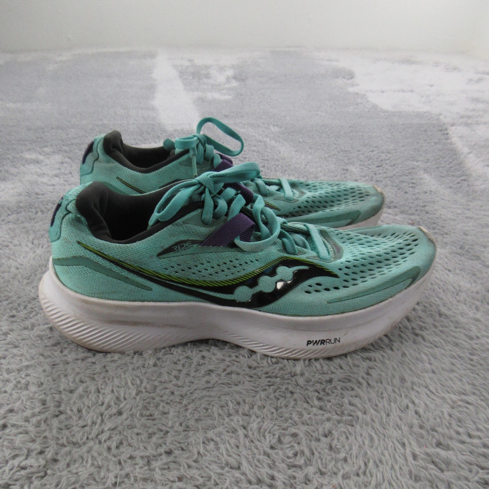 Zapatos Saucony Ride 15 para mujer talla 6,5 verde azulado púrpura carretera correr PWRUN S10729-26