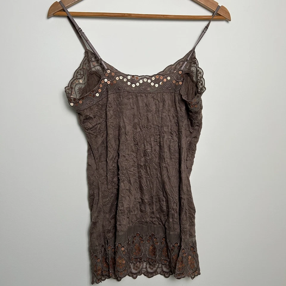 Camiseta sin mangas Y2K con ribete de encaje grande L marrón tejedores Foto 2 de 4