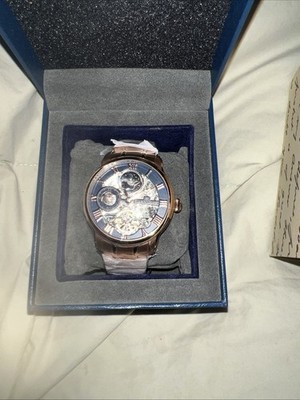 Earnshaw ES-8006 Watch Skeleton Automatic Leather Rose Gold 42mm