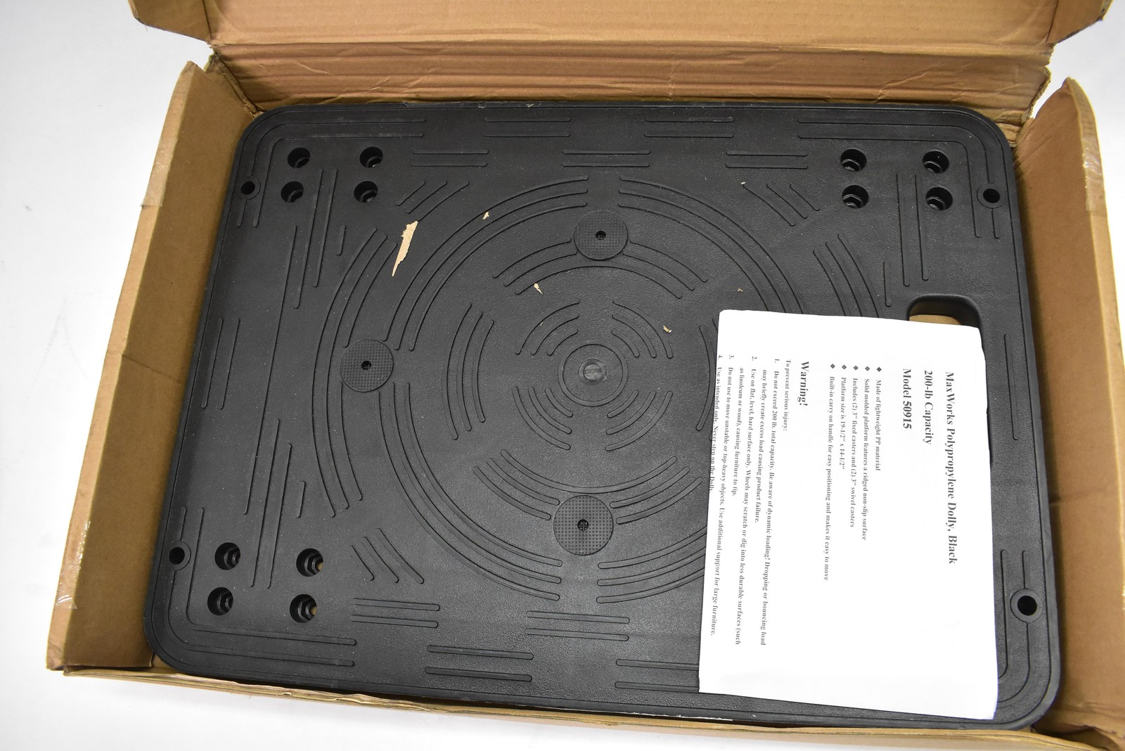 MaxWorks Polypropylene Dolly Black 200 lb 50915 19.5x14.5 with Casters MaxxHaul