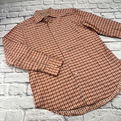 Robert Graham Mens Orange Tan Gingham Check Long Sleeve Button Up Shirt Size M
