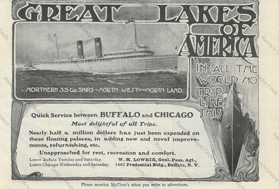 #ad 1902 Northern SS Company Print Ad Cruises Between Buffalo amp; Chicago Twice Weekly $14.95