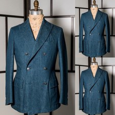 Denim Men's Suits Formal Double Breasted Tuxedos Evening Jacket Stylish Blazer