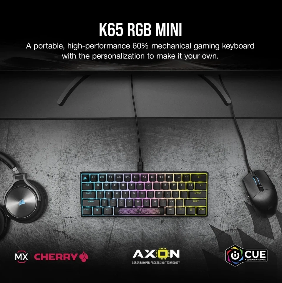 Corsair K65 RGB Mini 60% Mechanical Gaming Keyboard Cherry MX Red Deutsche Ver - Image 4 of 4