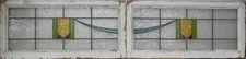 LARGE ABSTRACT PAIR OLD ENGLISH LEADED STAINED GLASS WINDOW 34.25" X 14.5"