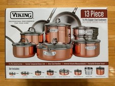 Viking 13-Piece Professional Tri-Ply Copper Cookware Set with Vented Glass Lids