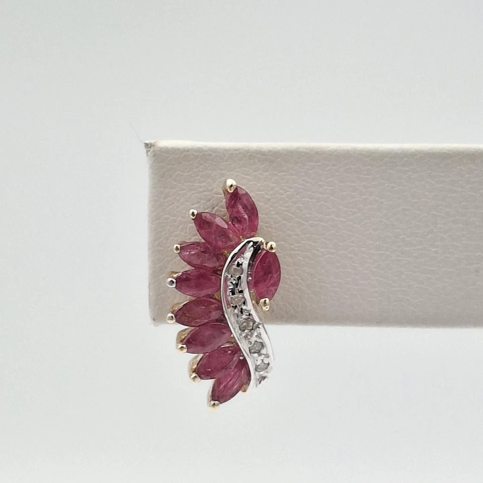 14K Yellow Gold Marquise Natural Ruby & Diamond Accent Wing Stud Earrings - Image 2 of 4