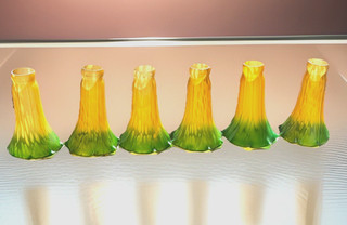 6 Vintage Amber Green Glass Tiffany Style Tulip Lily Pad Lamp Shades Replacement