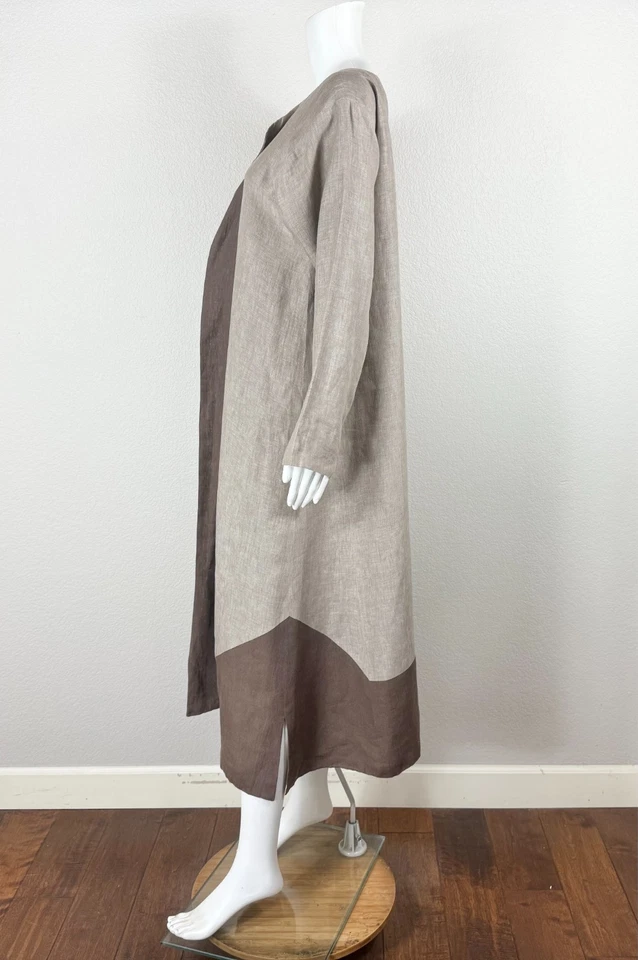ESKANDAR 100% Linen Double-Layered 2-Tone Duster Jacket O/S - NTSF - Image 2 of 4
