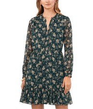 Vince Camuto Womens Floral Ruffled Hem Blouson Dress, Green, Size S