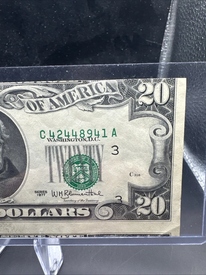 1977 $20 Bill C Philadelphia Reserve Error Mis Cut And 3rd Print Mis Aligned - Image 4 of 4