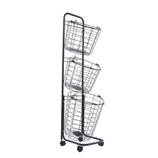 Laundry Cart with Clothes Hamper, Rolling Laundry Butler Removable Wire Baskets