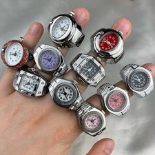 VINTAGE PUNK FINGER WATCH RING MINI QUARTZ RING WATCH WITH ELASTIC STRAP