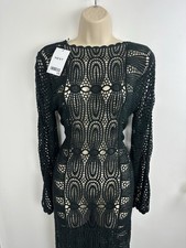 Next Black Flute Sleeve Pointelle Maxi Dress Beach Holiday Size M BNWT