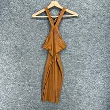 SheIn Dress Women L Large Brown Sheath Midi Sleeveless V-Neck Stretch Casual