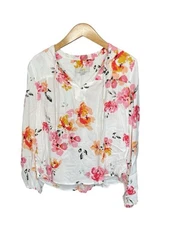 Ann Taylor Loft Floral Women's Sz M 100% Rayon Flowy Peasant Top Blouse