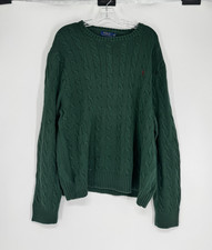 Polo Ralph Lauren Sweater Mens 2XL XXL Hunter Green Cable Knit Crewneck Pullover