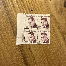 USA 1981, Ralph Bunche, Plate Block of Four, 20-Cent Mint