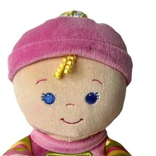 Fisher Price Babys First Doll Plush Soft Rattle 10" Pink Blond Curls Blue Eyes