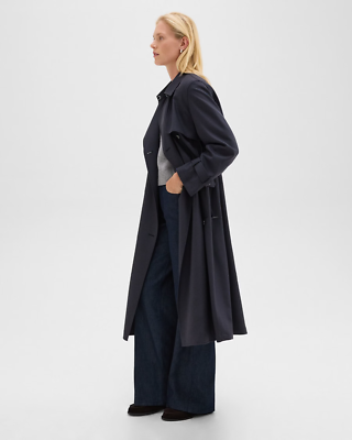 NEW Theory Relaxed Trench Coat in Stretch Flannel in dark navy Sz