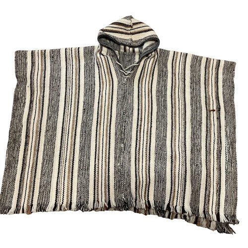 Wool Alpaca Blend Pullover Poncho SZ OS Striped Hooded Boho Unisex