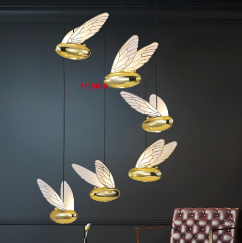 Unique Gold Resin Bee Pendant Modern Animal Light Dining Room LED Lamp Fixtures - Picture 1 of 9