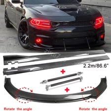 Carbon Style Front Bumper Lip Side Skirt Strut Rods For Dodge Charger RT SRT SXT