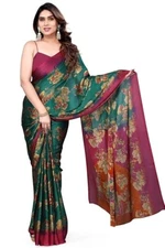 Indian Chiffon Saree With Unstitched Blouse Piece Party Wedding Wear For Women