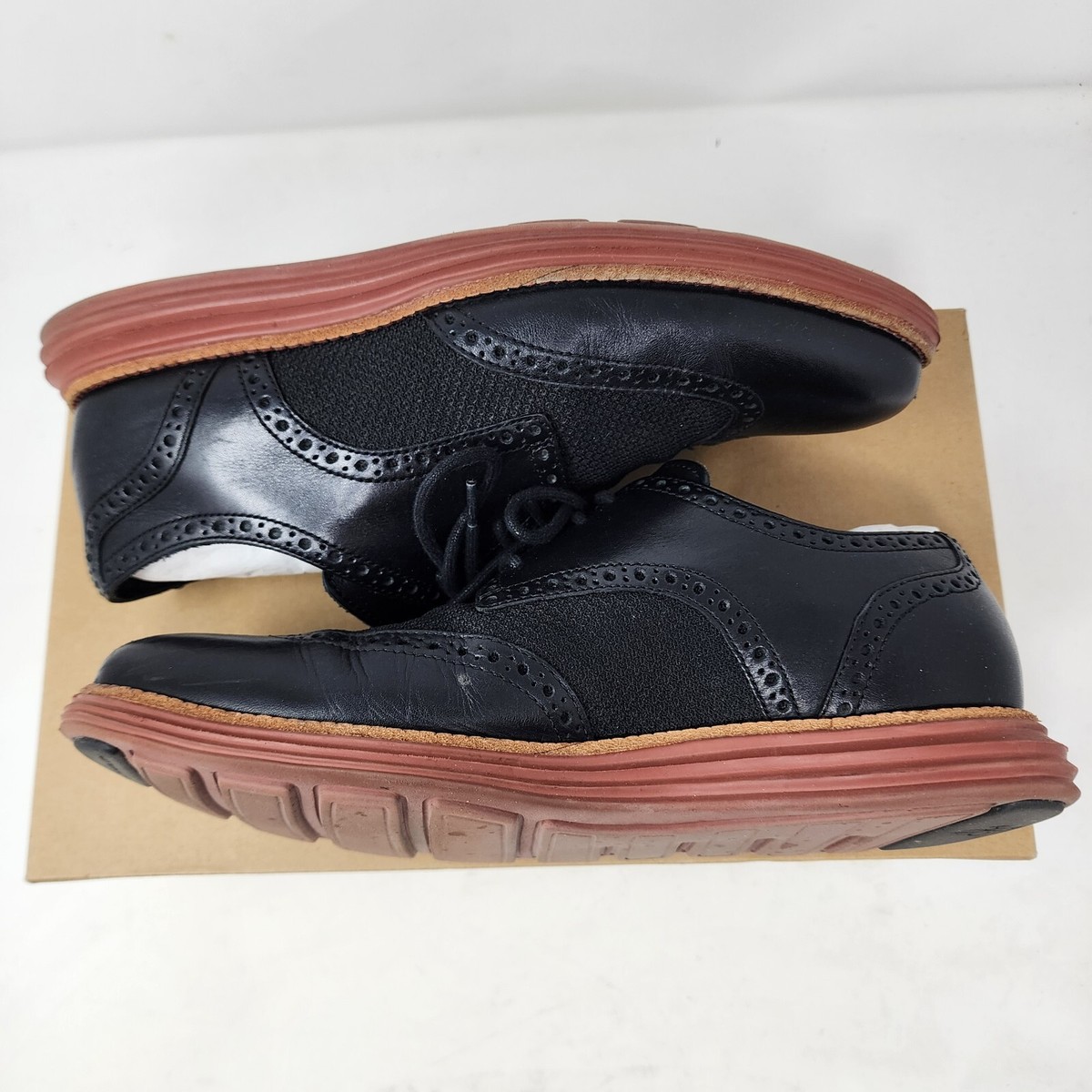 Cole Haan Lunargrand Wingtip Leather Mesh Black Red Brick 
