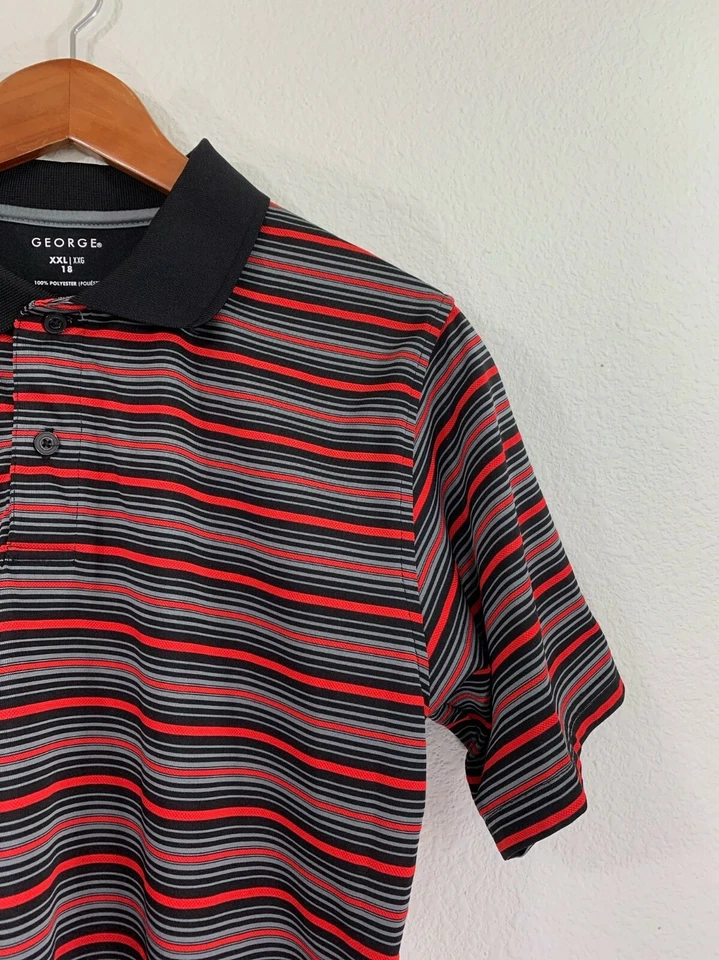 Chicos XXL 2XL XX-Grande George Rayas Polo Top Informal Escuela Negro y Rojo Foto 3 de 4