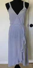 Naif Womens Blue White Striped Ruffle Maxi Dress Tie Back  XLarge NEW