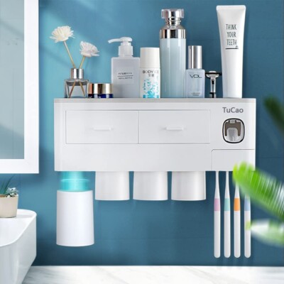 TuCao Zahnbürstenhalter Wandmontage mit automatischem Zahnpastaspender Squeeze