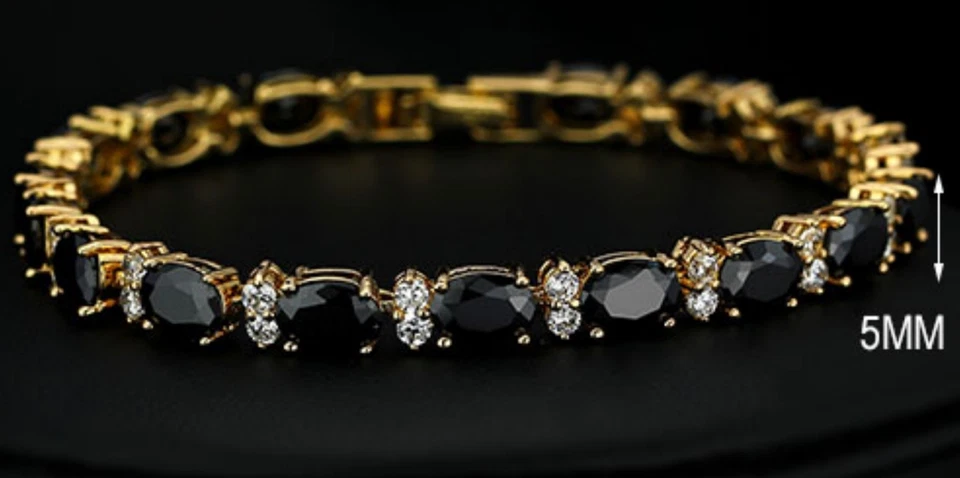 Oro amarillo de 18k acabado ónix Creado Caja de pulsera de tenis de diamantes Regalo brillante Foto 3 de 4