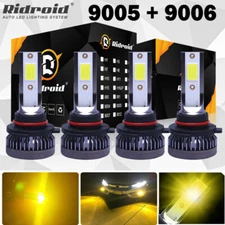 9005 9006 LED Headlights Kit Combo Bulbs 3000K High Low Beam Super Yellow Bright