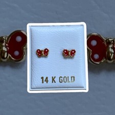14K red butterfly enameled children earring