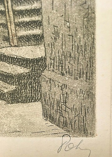 Old 11" x 14" Matted Hand-Colored Etching Print ON THE CITY WALLS, Pencil Signed - Picture 4 of 5