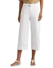 Ralph Lauren Women's Micro-Sanded Twill Belted Wide-Leg Pants White SZ 16