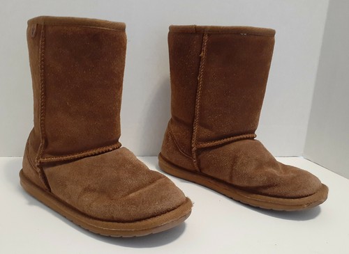 Emu Australia Boots Girls Size 3 Merino Wool Lined Slip On Suede Wallaby Brown - 第 1/11 張圖片