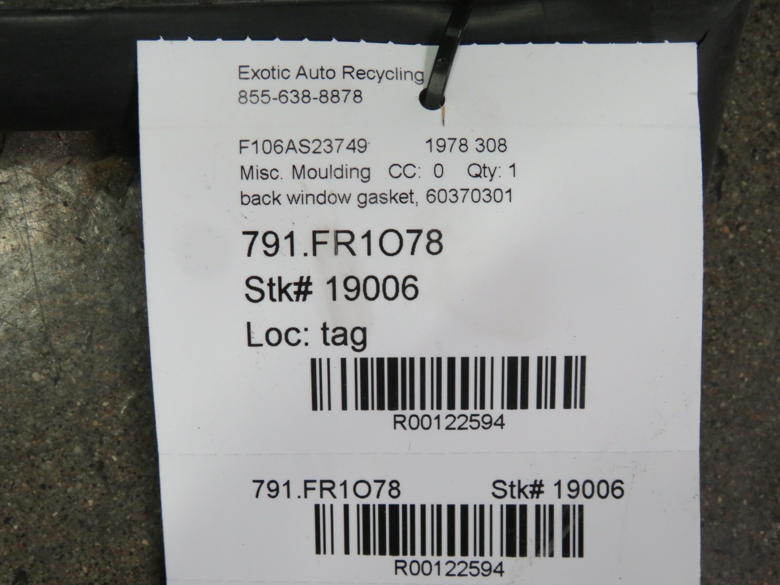 Ferrari 308, Back Window Gasket Moulding, Used, P/N 60370301