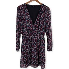 Express Floral Surplice Neckline Long Sleeve Dress Small