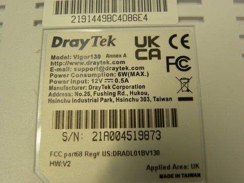 Modem Ethernet et alimentation DrayTek Vigor 130 (FTTC) VDSL2/ADSL2+ VENDEUR BRITANNIQUE #995 - Photo 3/3