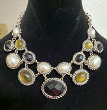 Silver-Tone Statement Bib Necklace White Yell...