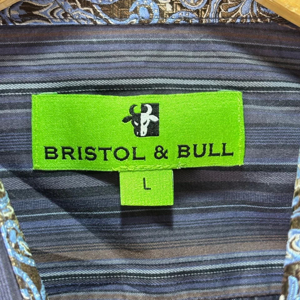 Camisa de vestir para hombre Bristol & Bull púrpura a rayas manga larga 100 % algodón talla L Foto 2 de 4