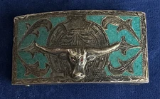 Longhorn Steer Sterling Silver Belt Buckle PLATADE JALISCO JFCM GUAD. MEX