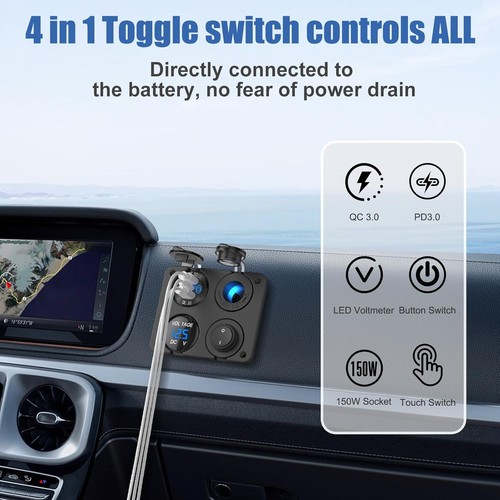 12 Volts Prise USB RV Accessoire 12V Panneau Commutateur Marine, Double PD30W et... - Photo 3 sur 10