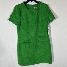 $158 Eliza J Braided Trim Boucle Shift Dress Women's 12 Green Crewneck Back