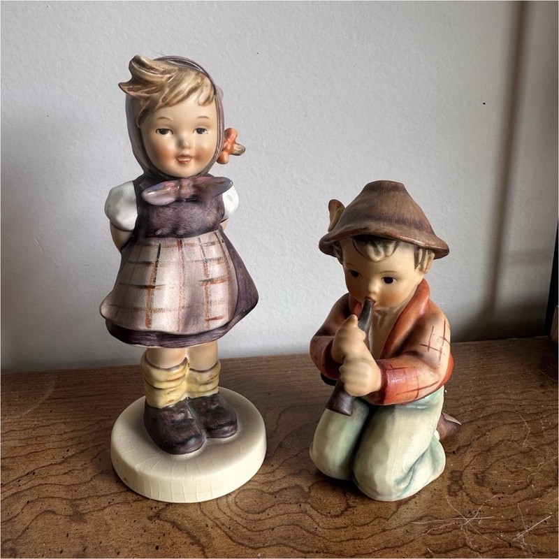 VINTAGE Goebel Hummel Little Tooter Porcelain Hand-Painted Figurines Set of 2 